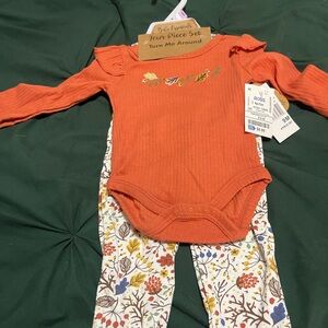 Infant girl orange Bodysuit with Floral Pants set